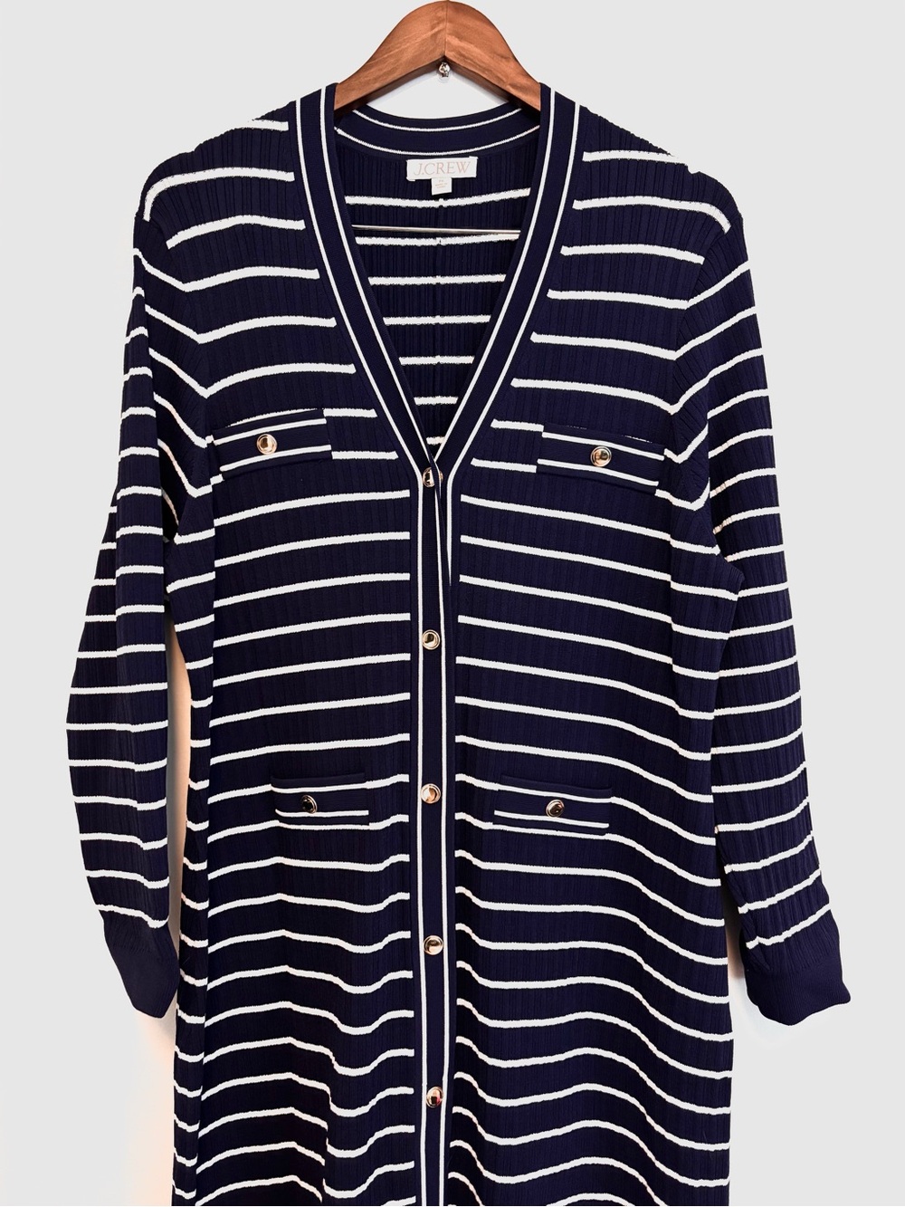 J. Crew Navy and White Striped Button-Front Maxi Dress - Picture 3 of 5